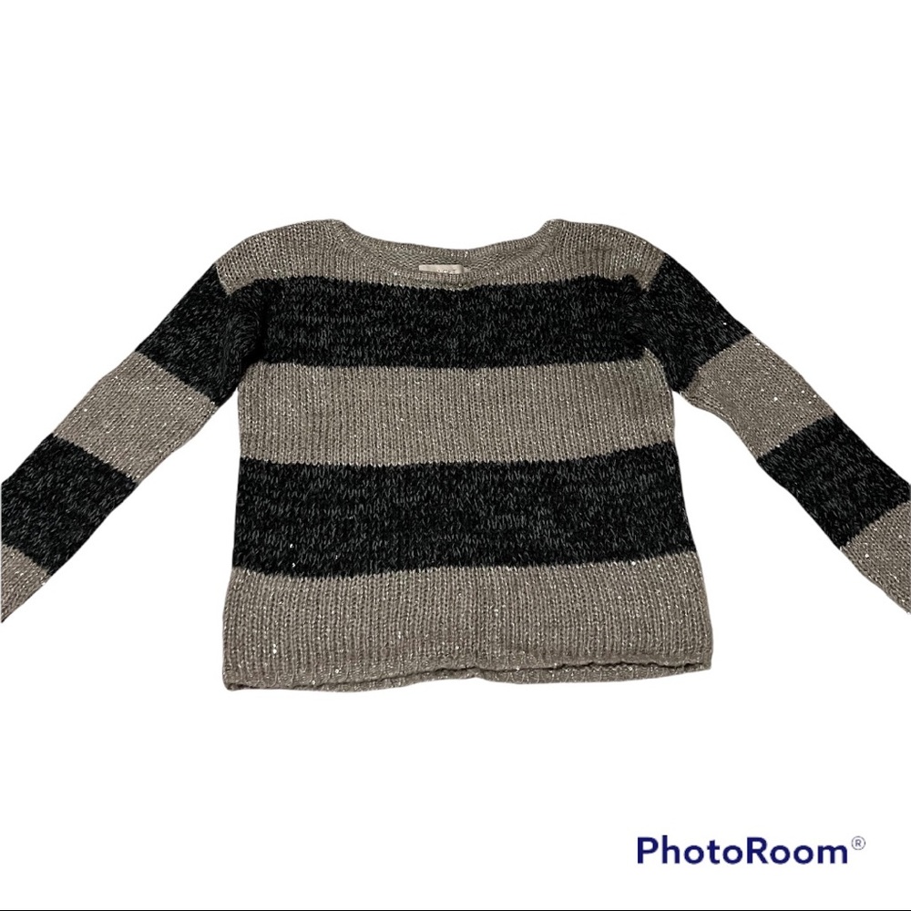 Loft Cropped Long Sleeve Striped Sweater W Sequin Detail size,S